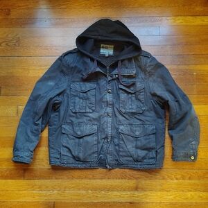 R&O Jacket Mens XL Brown Fleece Lined Hoodie Workwear Utility Hooded Coat Worn